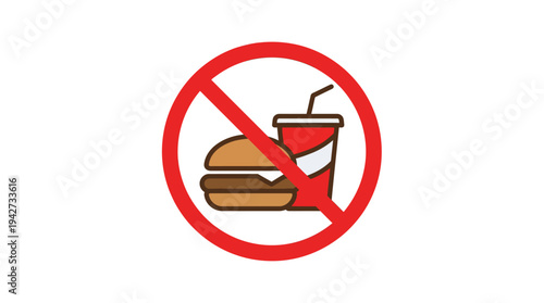 Red no food and drink sign with burger and soda icons