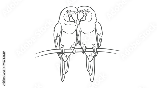 Line Art of Lovebird Couple: Two lovebirds perch side-by-side, showcasing love and togetherness in a minimalist, artistic line drawing.