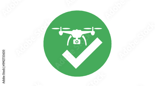 Green circular icon with a white drone and checkmark symbol