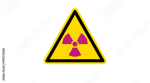 Yellow radiation warning sign with a magenta symbol