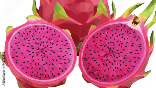 Geometric style dragon fruit with vibrant colors and abstract shapes