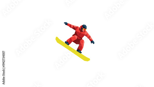 Geometric snowboarder in motion with vibrant winter style