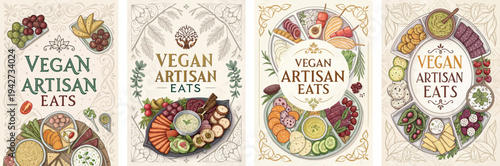 Colorful vegan artisan eats featuring a variety of plant-based dishes.