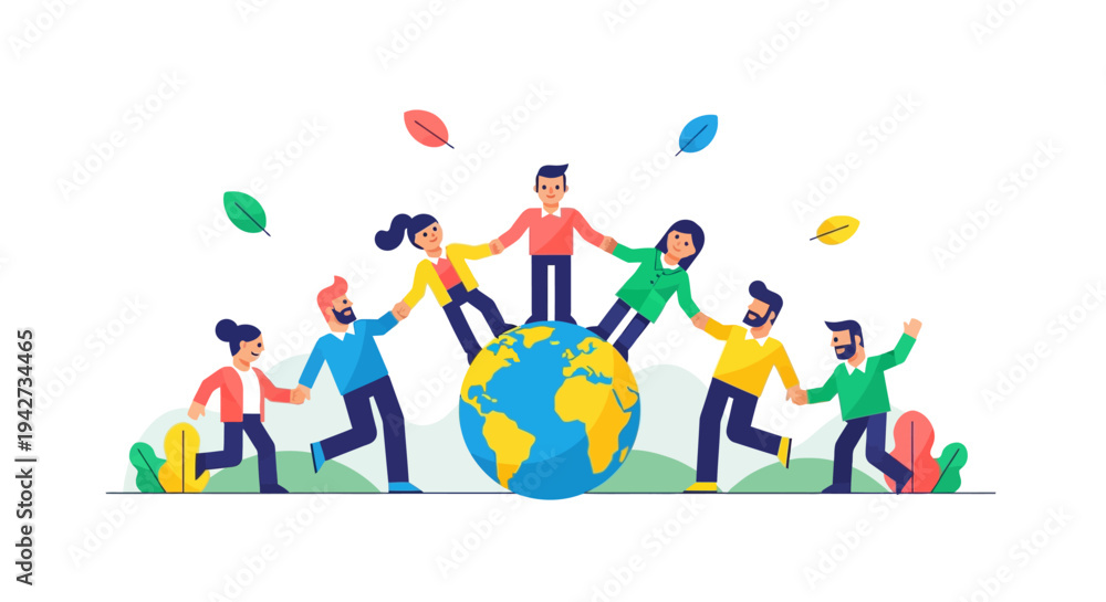 Fototapeta premium Environmental Peacebuilding Collaboration for Sustainable Future Flat Vector Design Illustration