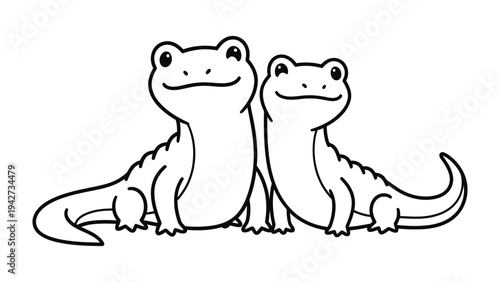 Playful Reptilian Companions: A charming illustration depicts two adorable lizards side-by-side, radiating warmth and friendship with their gentle smiles.