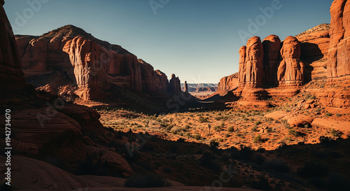 Red rock canyon landscape, desert valley