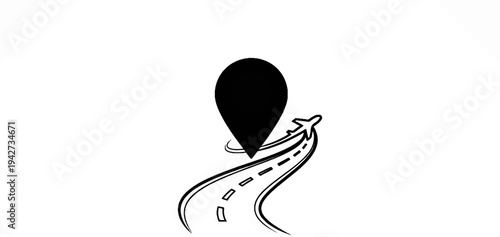 Airplane flying over road towards destination marker