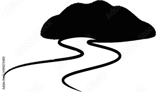 Abstract black cloud shape over a winding pathway