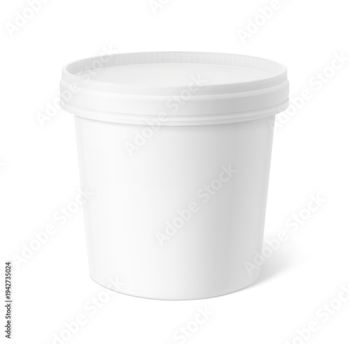 Realistic paper cup with lid mockup. Vector illustration isolated on white background. Can be used for ice cream, foods. Perfect for easy customisation and editing your graphics. EPS10.