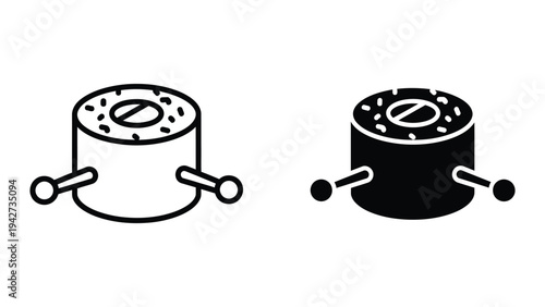 Sushi Roll Icon Set Food Cuisine