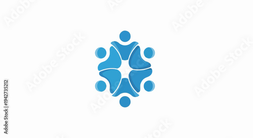 Abstract blue figures forming a circular, interconnected design