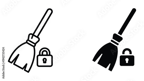 Broom Lock Security Cleaning Icon