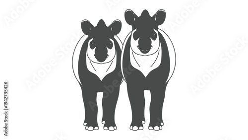 Tapir Duo: A captivating graphic presents a pair of tapirs, their striking forms depicted with bold lines. The animals stand side-by-side, their unique features highlighted in this clean.
