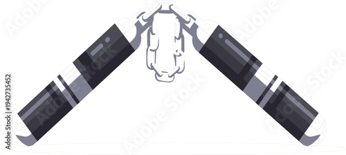 Nunchaku Martial Arts Weapon with Chain Connection Traditional Ninja Combat Equipment Flat Vector Illustration for Karate Training and Self Defense Design