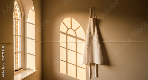 white dress hanging on wall near sunny window