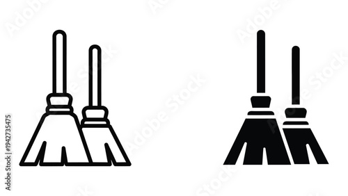 Broom Icons Cleaning Equipment Commercial Vector