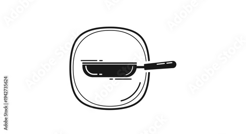 Black and White Illustration of Frying Pan.