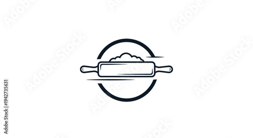 Black and White Rolling Pin Illustration.