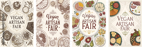 Colorful and artistic promotional posters for the Vegan Artisan Fair.