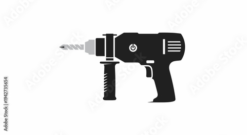 Black Electric Drill on White Background.