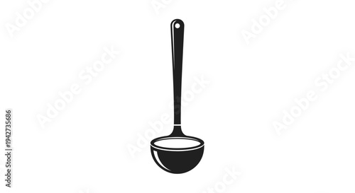 Black Ladle with Liquid Inside Illustration.