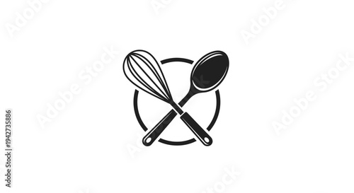 Crossed Whisk and Spoon Kitchen Utensils.