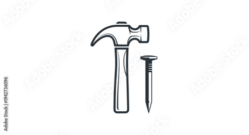 Hammer and Nail Illustration on White.