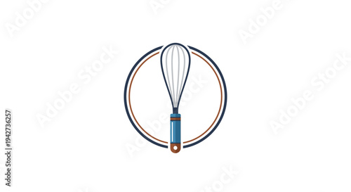 Isolated Whisk with Blue Handle.