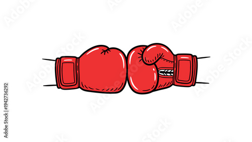 Red boxing gloves touching in dynamic pop art style on white background
