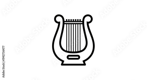 Simple Black and White Lyre Illustration.