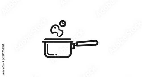 Simple Line Drawing of Saucepan with Steam.