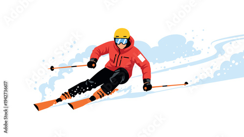 Dynamic skiing action: vibrant winter sports scene with skier in motion