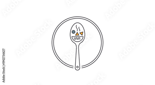 Simple Line Drawing of Spoon on Plate.