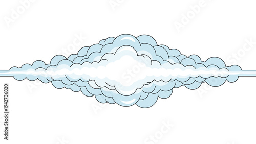 Symmetrical row of fluffy light blue clouds with dark outlines arranged in a horizontal line against a simple white background.