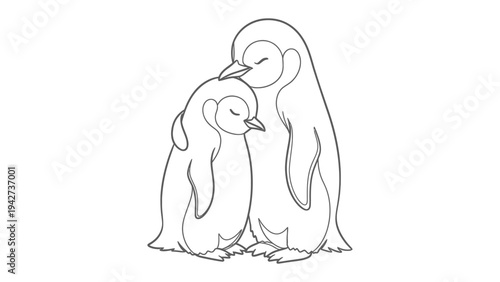 Embracing Bond of Penguins: A heartwarming scene showcases two penguins, their bodies intertwined in a tender embrace, symbolizing unconditional love and familial connection.