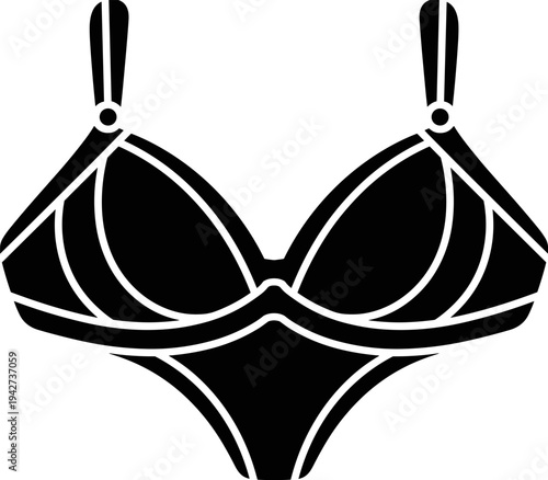 Black lingerie bra and underwear silhouette flat vector illustration icon for female fashion intimate apparel clothing design and retail branding