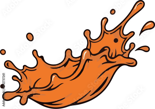 An energetic orange liquid splash with droplets frozen in mid-air