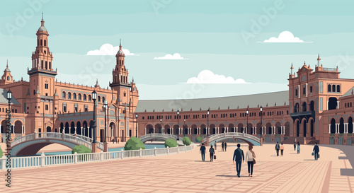Beautiful plaza de españa in seville with clear sky and classic architecture