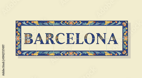 Elegant ceramic barcelona tile with ornate mediterranean pattern