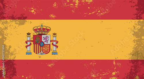 Grunge spain flag with royal coat of arms on distressed background