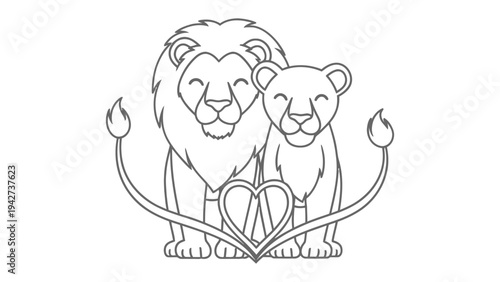 Lion Family Outline: Adorable outline of lion and cub, representing family bond and wildlife in simplistic elegance.
