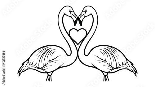 Flamingo Love: Two flamingo drawing forming heart shape which signifies love and affection