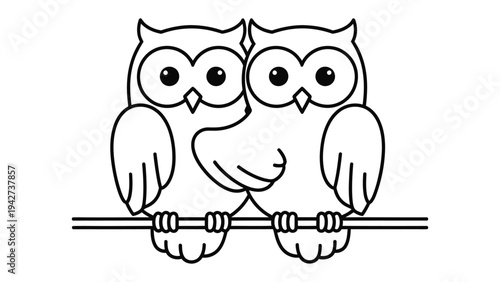 Caring Owls on Branch: Two owls perched intimately together on a branch, creating a heartwarming scene of companionship, connection, and affection.