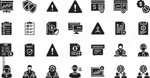 Financial Audit, Insurance, and Business Safety Vector Icons