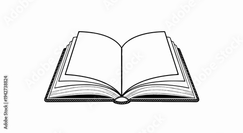 An open book with blank pages, its spine and cover details clearly visible