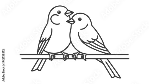 Birds on Branch Line Art: Two birds perch closely on a branch, depicted with clean and minimalist line art. A symbol of companionship and serenity.