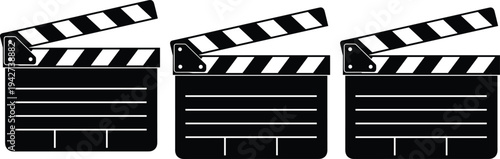 Set of movie clapperboard vector illustrations for cinema production industry film making director equipment icons isolated on white background professional media studio recording graphic.