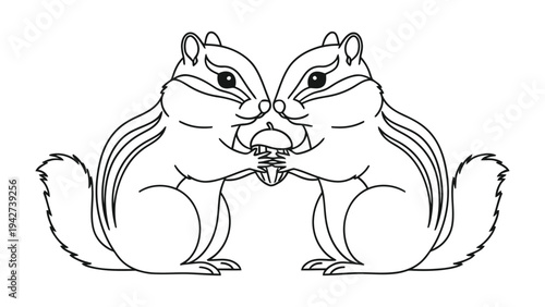Chipmunks in Harmony: Two cute chipmunks, united in their pursuit, share a moment of togetherness, each mirroring the other's pose in this beautiful monochromatic sketch.