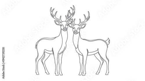 Twin Deer Silhouette: Two majestic deer stand tall, their elegant forms outlined with simple lines, creating a classic and timeless monochrome representation.