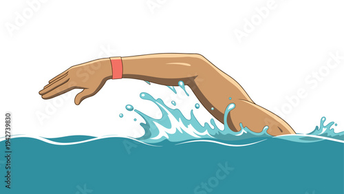 Dynamic swimming arm with splashing water in motion illustration